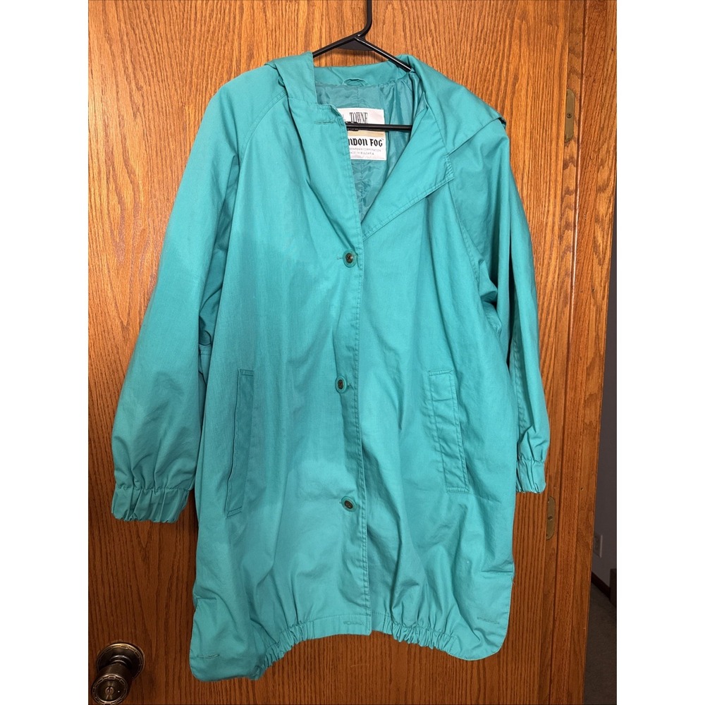 Vintage Towne by London Fog Green‎ Oversized Jacket Hooded Size Medium
